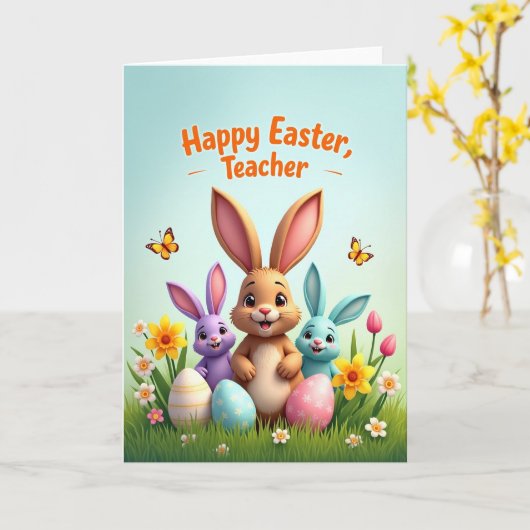 Happy Spring Teacher Rabbit Card カード (黄色い花)