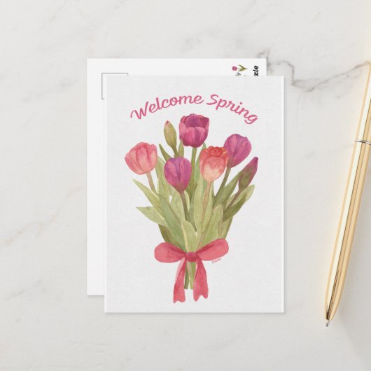 Happy Spring Tulip Bouquet Postcard ポストカード (正面/裏面インサイチュ)