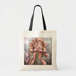 Happy Spring Tulip Girl Tote Bag トートバッグ