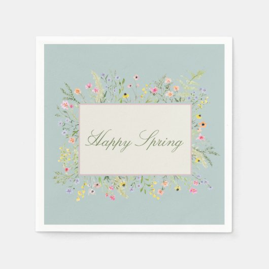 Happy Spring Watercolor Wildflower  スタンダードカクテルナプキン (正面)