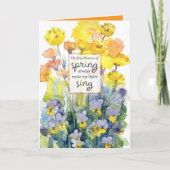 Happy Spring Yellow Purple Flowers Watercolor カード (正面)