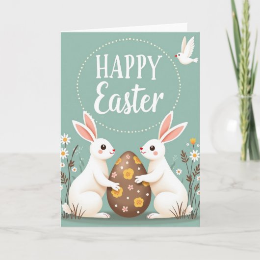 Happy Springtime Rabbits Card カード (正面)