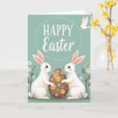 Happy Springtime Rabbits Card カード (黄色い花)