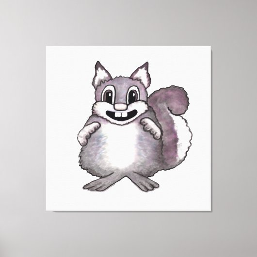 Happy Squirrel Cartoon Drawing キャンバスプリント (正面)