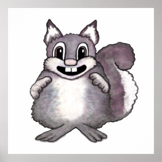 Happy Squirrel Cartoon Drawing  ポスター
