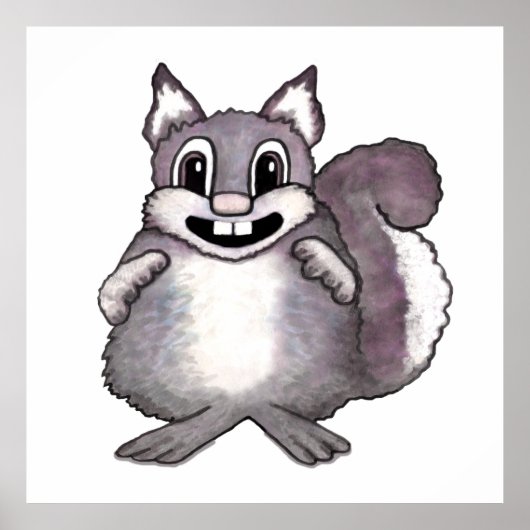Happy Squirrel Cartoon Drawing ポスター (正面)