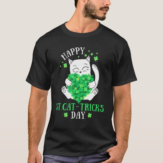 Happy St.Cat Tricks Day おもしろい Cat St Patrick's Da Tシャツ (正面)