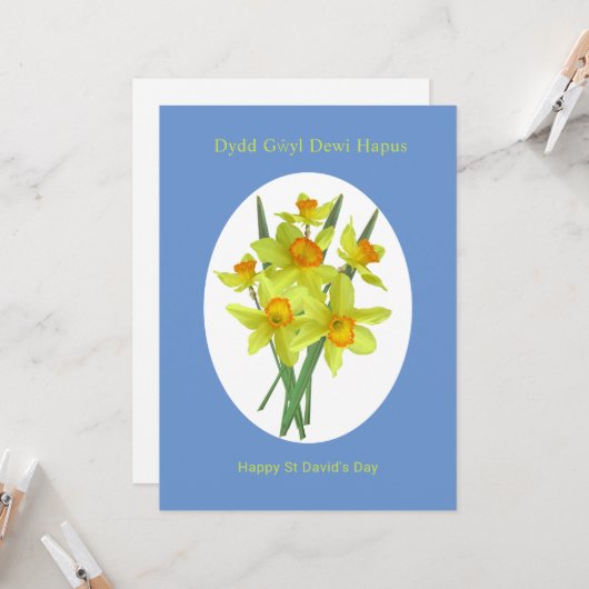 Happy St David's Day Welsh Daffodils カード (正面/裏面インサイチュ)