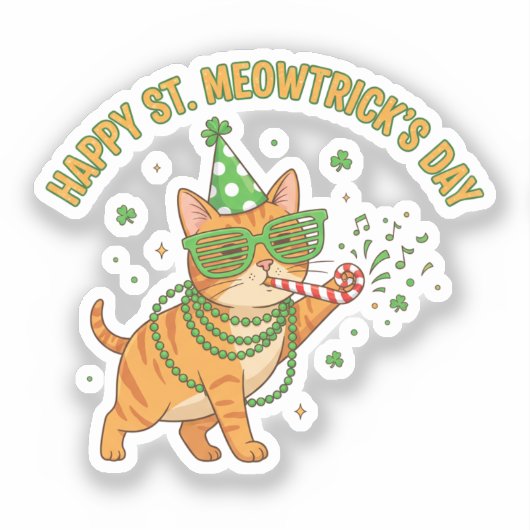 Happy St Meowtrick's Day Party Cat Shutter Shades  シール (正面)