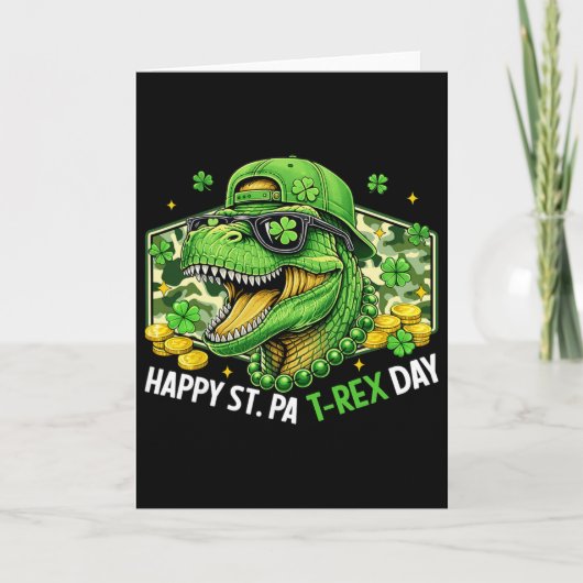 Happy St Pat-rex Day Dinosaur Camo St Patricks Day カード (正面)