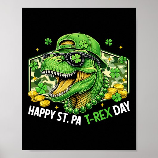 Happy St Pat-rex Day Dinosaur Camo St Patricks Day ポスター (正面)