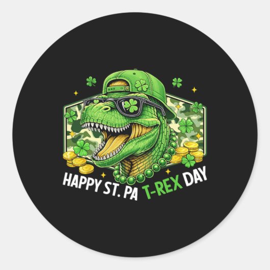 Happy St Pat-rex Day Dinosaur Camo St Patricks Day ラウンドシール (正面)