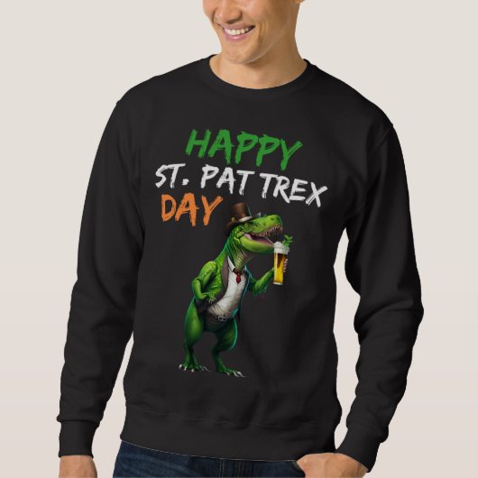 Happy St Pat Rex Day Rex Beer Glass Pattys Day Lep スウェットシャツ (正面)