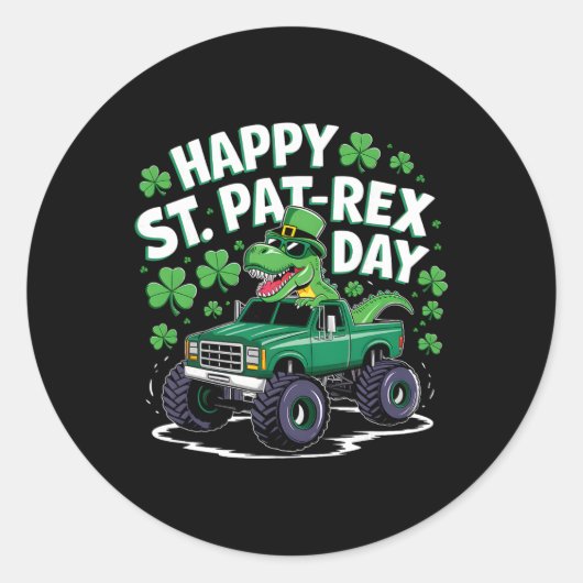 Happy St Pat-rex Patricks Day Dinosaur Monster Tru ラウンドシール (正面)