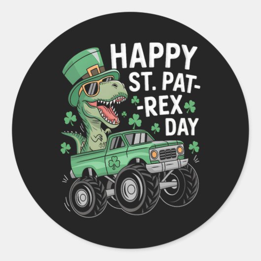 Happy St Pat-rex Patricks Day Dinosaur Monster Tru ラウンドシール (正面)