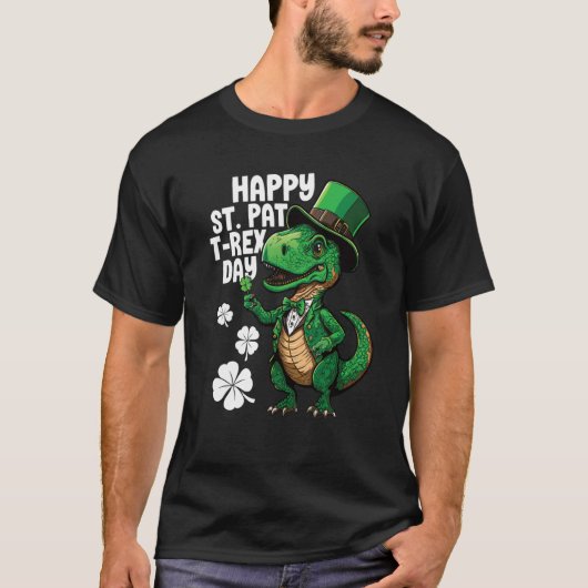 Happy St Pat Rex St Patricks Day Dinosaur Leprecha Tシャツ (正面)