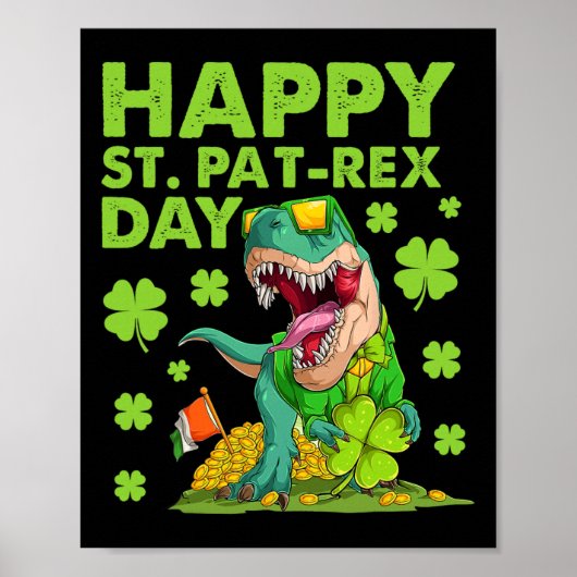 Happy St Pat T-rex Day Dinosaur St Patricks Day Bo ポスター (正面)