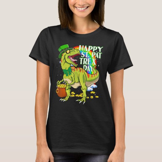 Happy St Pat T-rex Day Green Lucky Shamrock St Pat Tシャツ (正面)