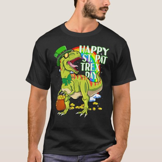 Happy St Pat T-rex Day Green Lucky Shamrock St Pat Tシャツ (正面)