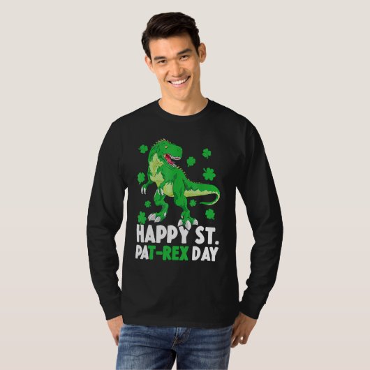 Happy St Pat T Rex Saint Patrick's Day Dinosaur Bo Tシャツ (正面フル)