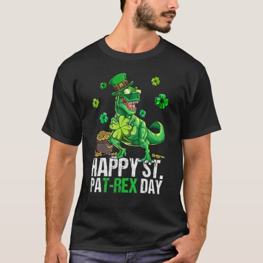 Happy St Pat T Rex Saint Patrick's Day Dinosaur Bo Tシャツ (正面)