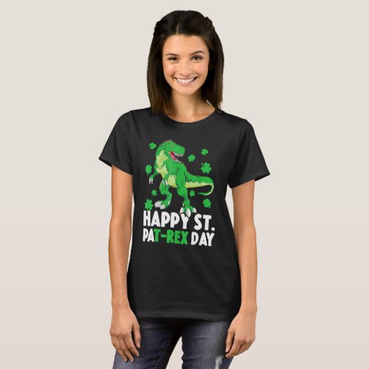 Happy St Pat T Rex Saint Patrick's Day Dinosaur Bo Tシャツ (正面フル)