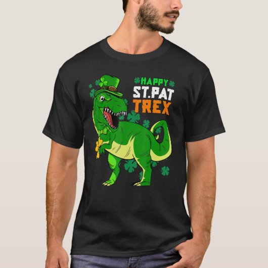 Happy St Pat Trex Day Saint Patrick Dinosaur Boys  Tシャツ (正面)