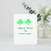 Happy St. Patrickの日の緑のシャムロックの葉に追加na ポストカード (スタンド正面)