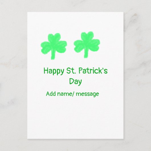 Happy St. Patrickの日の緑のシャムロックの葉に追加na ポストカード (正面)