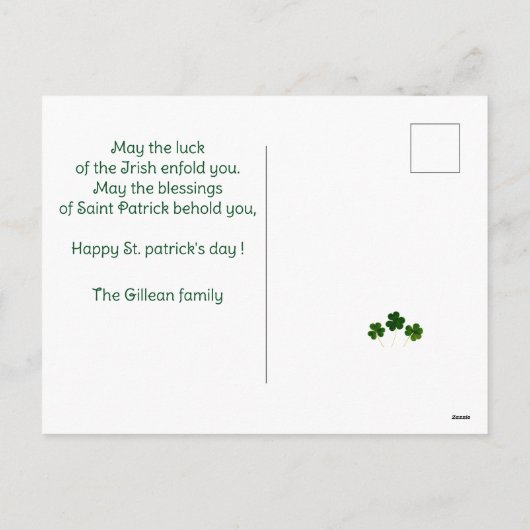 Happy St. patrickの日Shamrocksの子供の写真 シーズンポストカード (裏面)