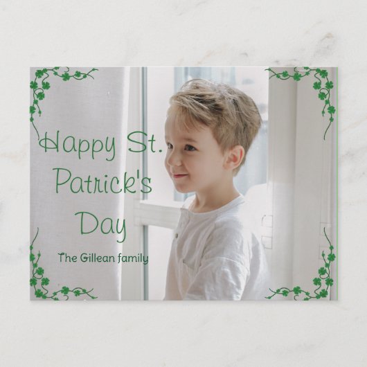 Happy St. patrickの日Shamrocksの子供の写真 シーズンポストカード (正面)