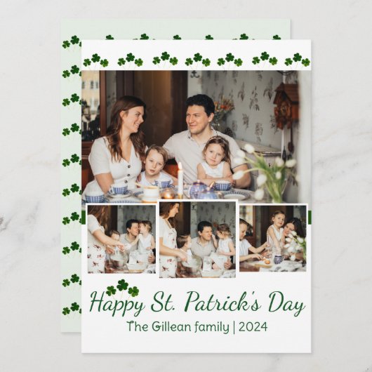 Happy St. patrickの日Shamrocks家族の写真 シーズンカード (正面/裏面)