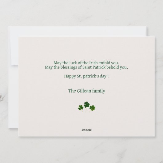 Happy St. patrickの日Shamrocks家族の写真 シーズンカード (裏面)