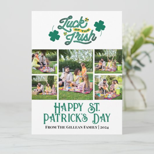 Happy St. patrickの日Shamrocks家族の写真 シーズンカード (スタンド正面)