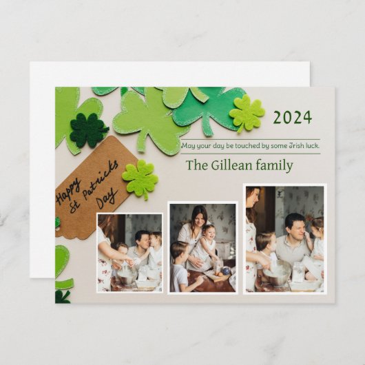Happy St. patrickの日Shamrocks家族の写真 シーズンカード (正面/裏面)