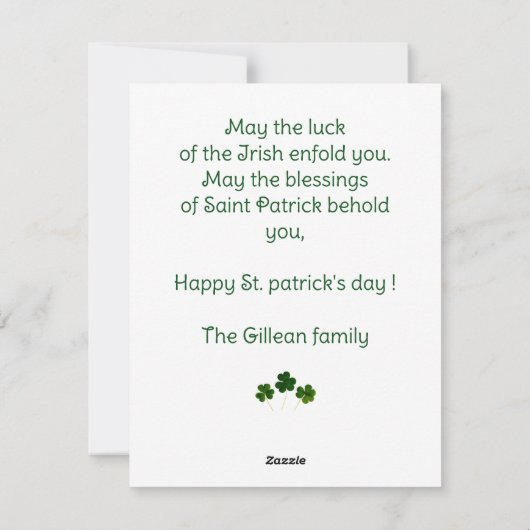 Happy St. patrickの日Shamrocks家族の写真 シーズンカード (裏面)