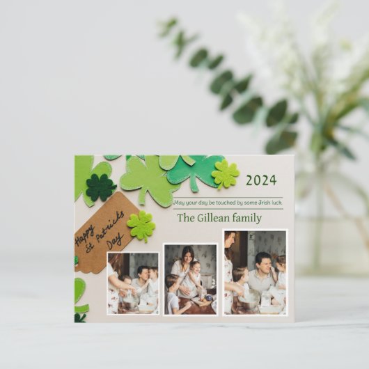 Happy St. patrickの日Shamrocks家族の写真 シーズンポストカード (スタンド正面)