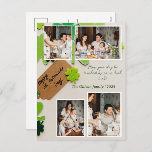 Happy St. patrickの日Shamrocks家族の写真 シーズンポストカード (正面/裏面)