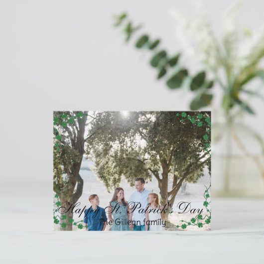 Happy St. patrickの日Shamrocks家族の写真 シーズンポストカード (スタンド正面)
