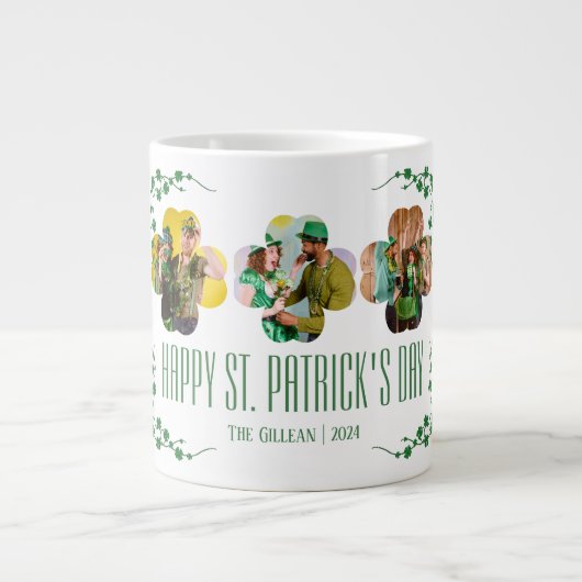 Happy St. patrickの日Shamrocks家族の写真 ジャンボコーヒーマグカップ (正面)