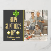 Happy St. patrickの日Shamrocks家族の写真 箔シーズンカード (正面)