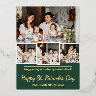 Happy St. patrickの日Shamrocks家族の写真 箔シーズンポストカード