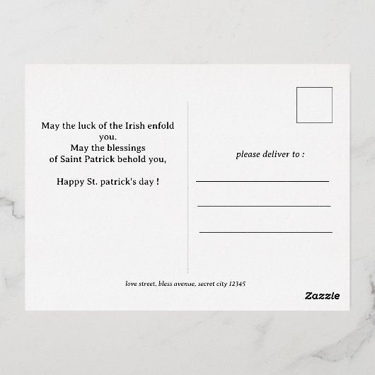 Happy St. patrickの日Shamrocks家族の写真 箔シーズンポストカード (裏面)