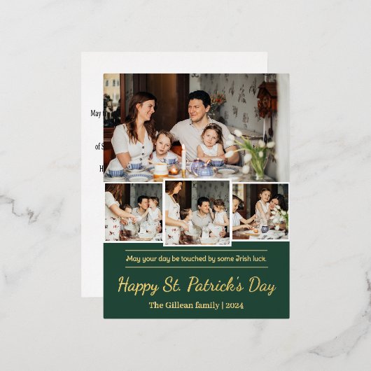 Happy St. patrickの日Shamrocks家族の写真 箔シーズンポストカード (正面/裏面)