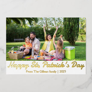 Happy St. patrickの日Shamrocks家族1写真 箔シーズンカード
