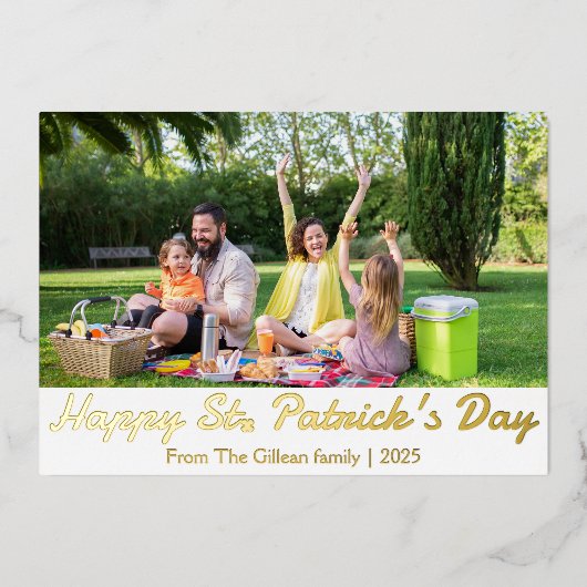 Happy St. patrickの日Shamrocks家族1写真 箔シーズンカード (正面)
