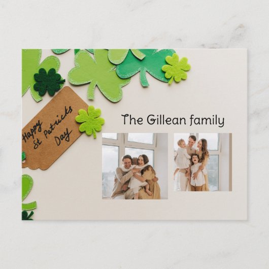 Happy St. patrickの日Shamrocks家族2枚の写真 シーズンポストカード (正面)