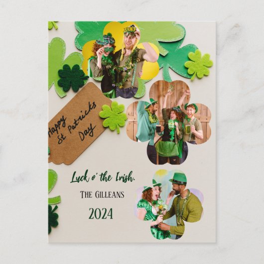 Happy St. patrickの日Shamrocks家族2枚の写真 シーズンポストカード (正面)