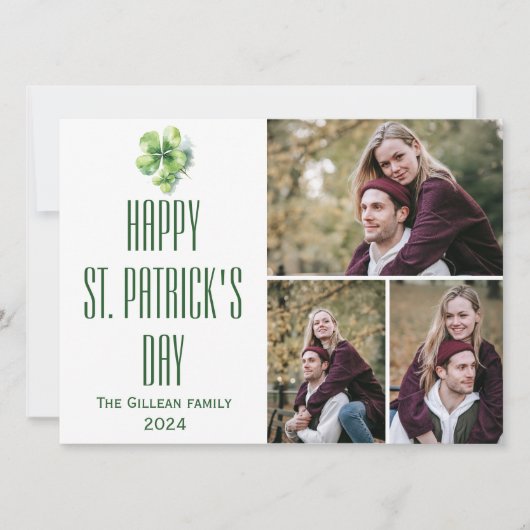 Happy St. patrickの日Shamrocks家族3写真 シーズンカード (正面)
