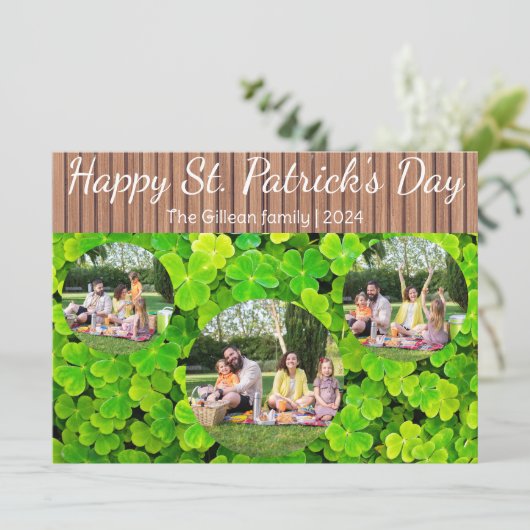 Happy St. patrickの日Shamrocks家族3写真 シーズンカード (スタンド正面)
